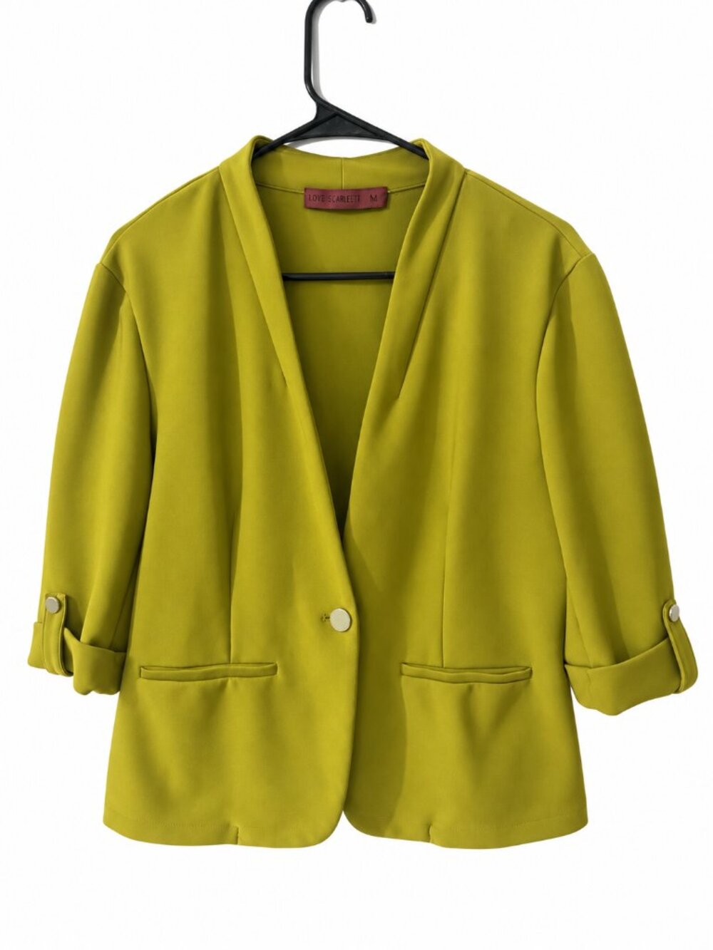 Love Scarlett Olive Green Chartreuse Stretch Blazer Buttons Large